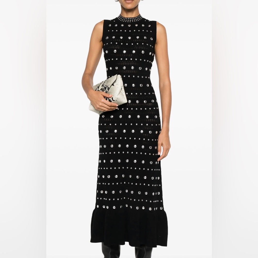 SANDRO Stud-embellished Maxi Dress In Noir Size 4